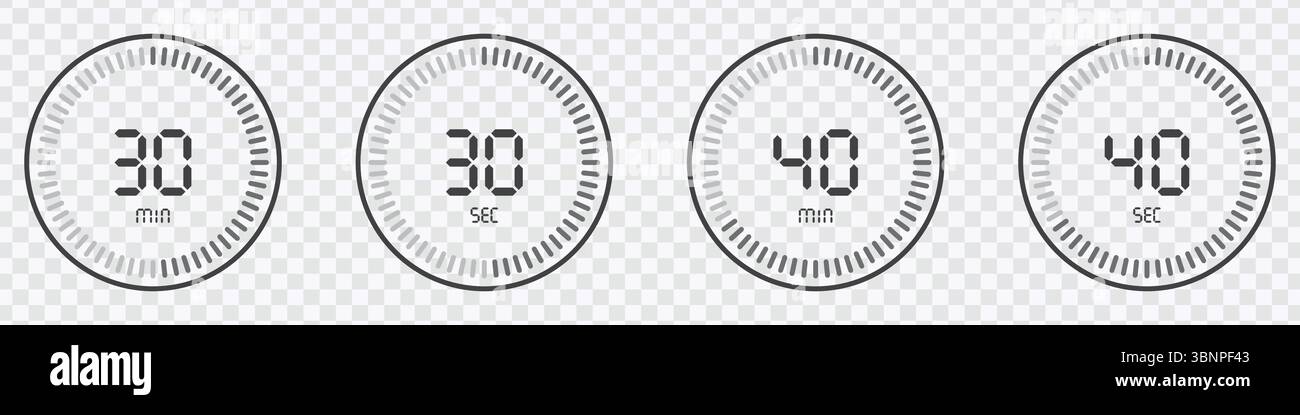 Timer Icons Set with Minute and Second Markers Stock Vector