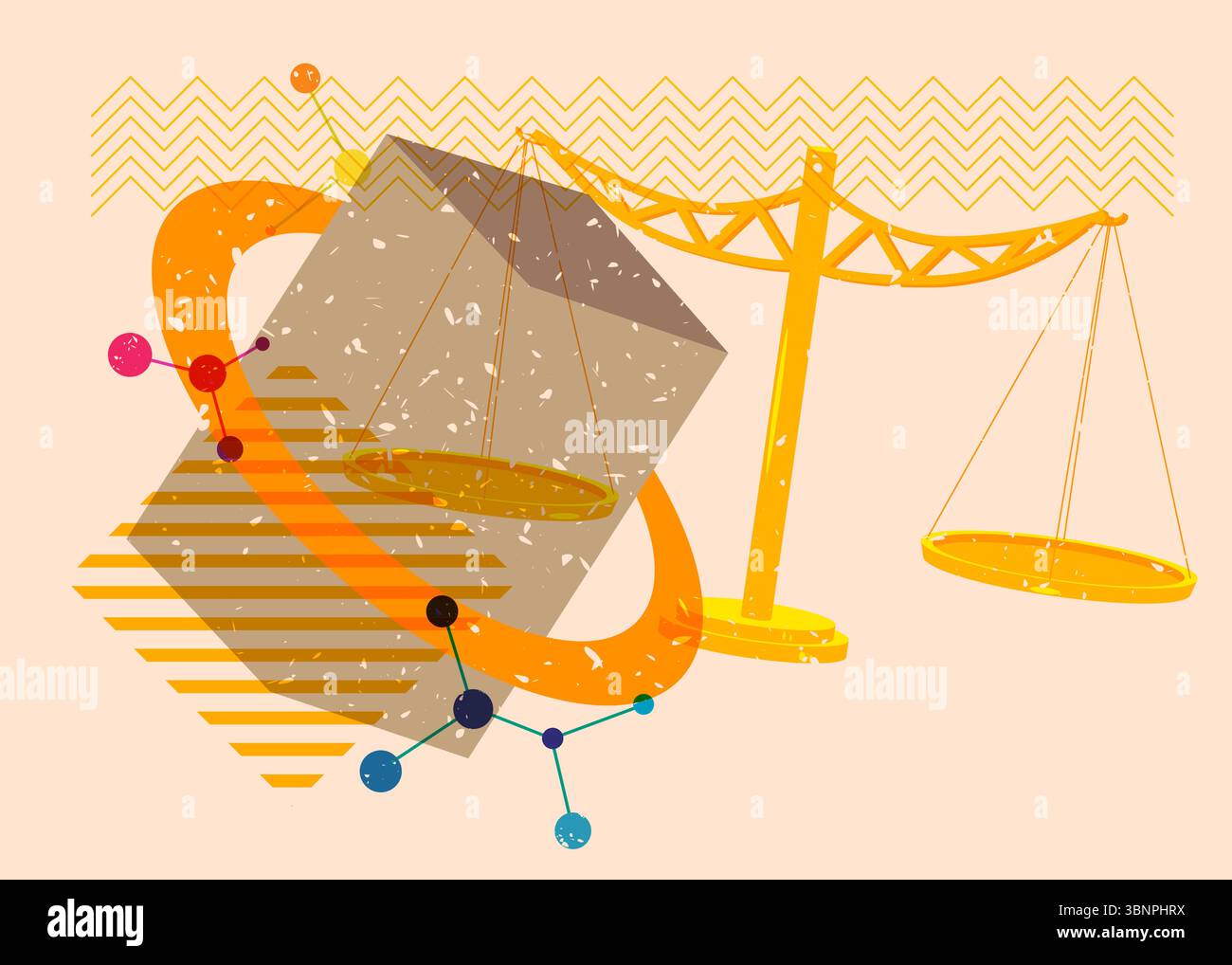 Geometry Scale Image Risograph Scale with geometric shapes. Objects in trendy riso graph ...