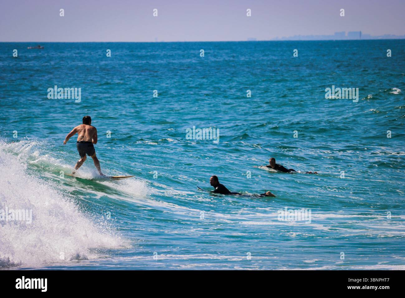 A man surfing on a wave, Dina Point beach, California, USA Stock Photo