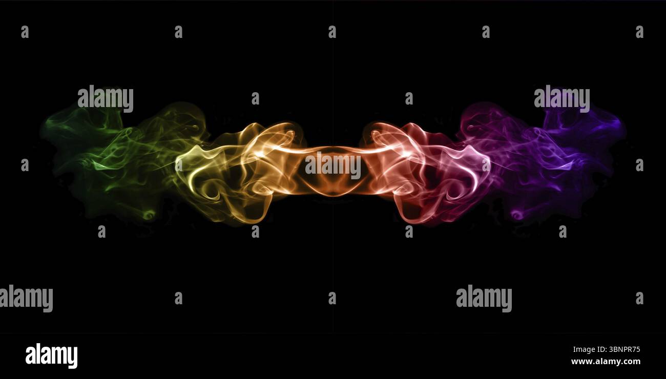 Multicolored smoke isolated on black background close up Stock Photo