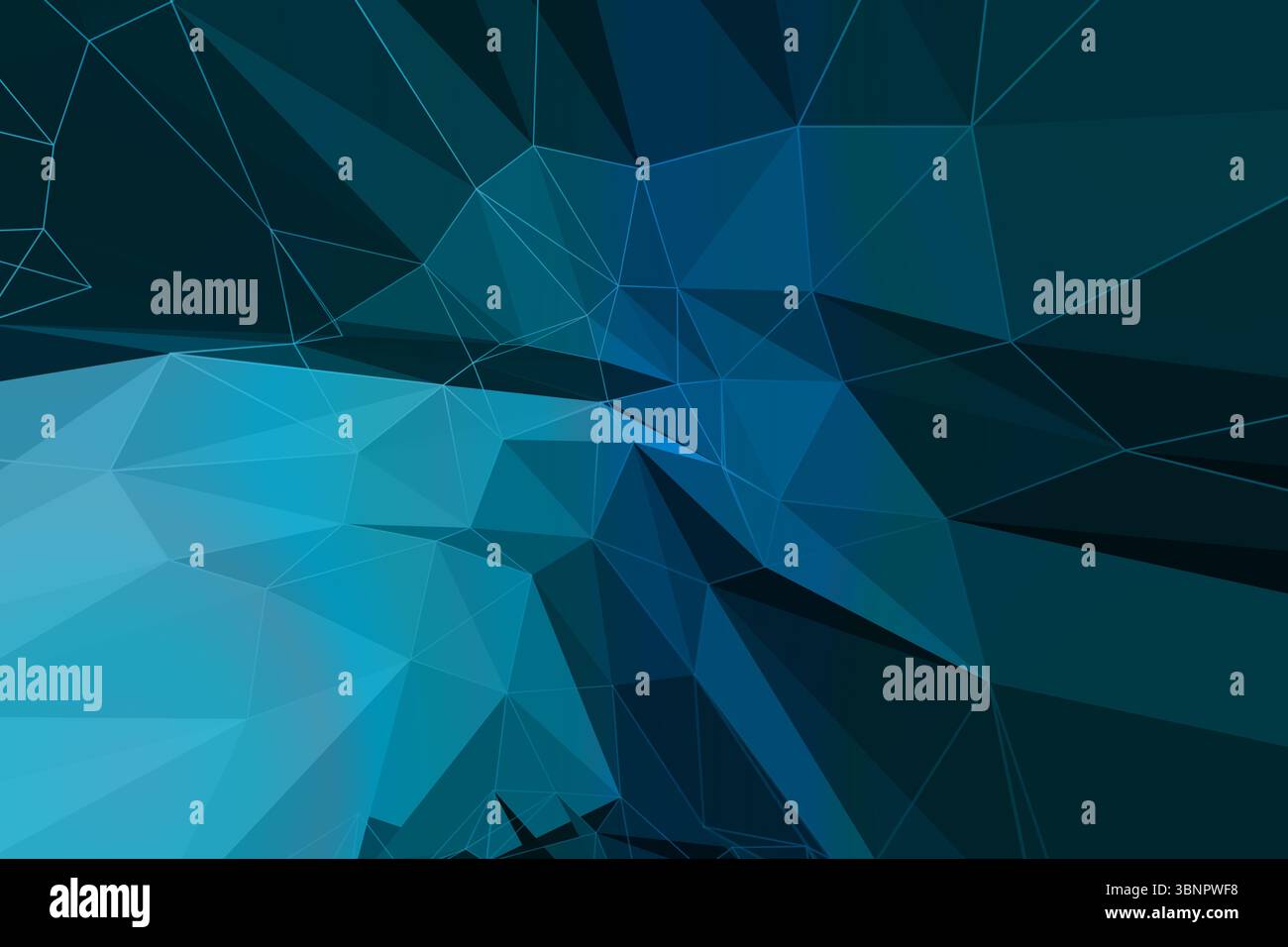 Abstract low-poly pattern is appearing in blue teal gradient, white lines on transparent background Stock Photo