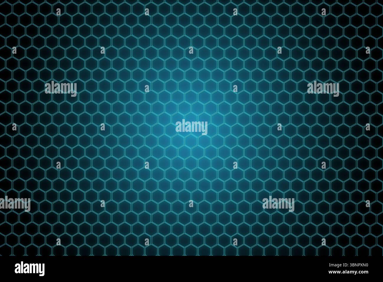 Black background with shiny hexagons Stock Photo