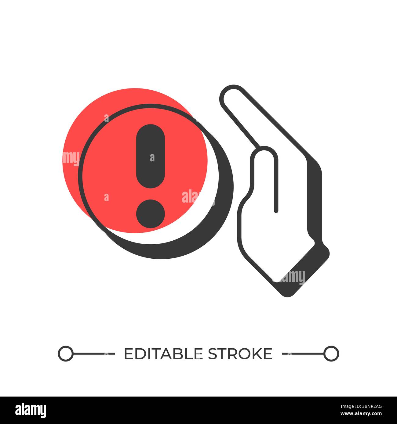 Exclamation mark with hand offset shadow line icon Stock Vector