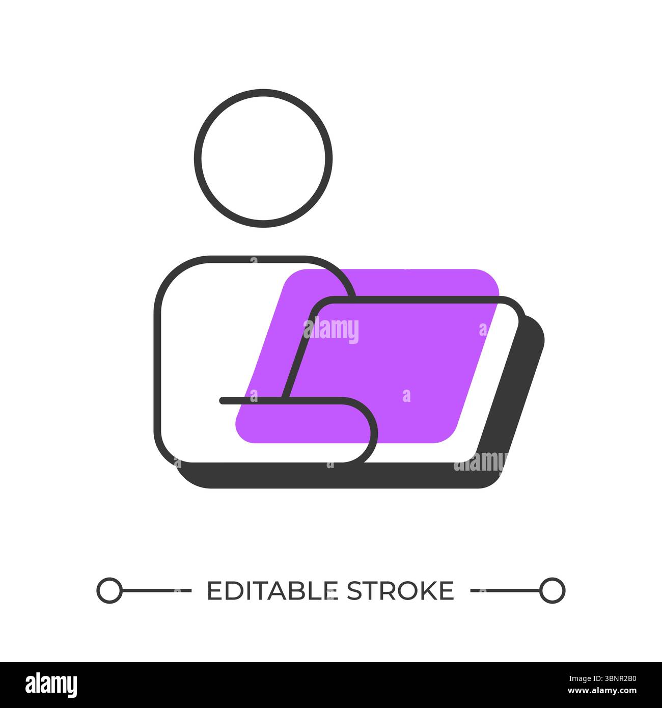 Person with laptop offset shadow line icon Stock Vector
