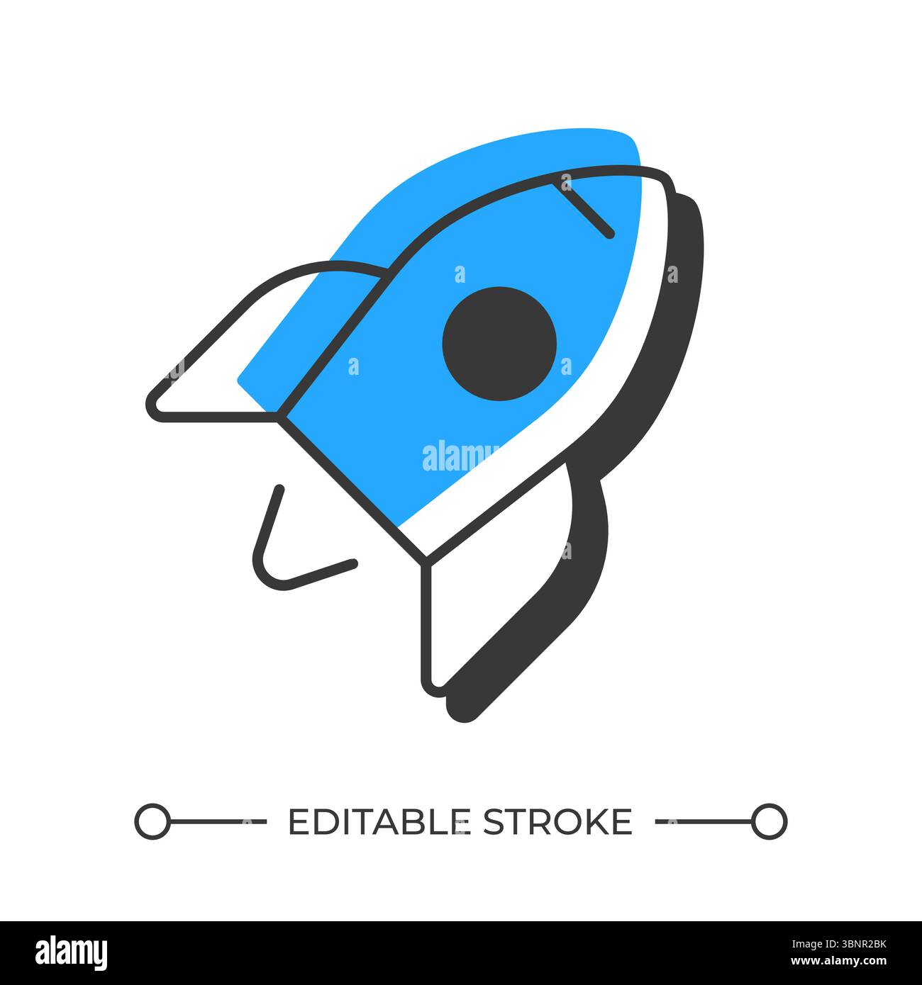 Flying rocket offset shadow line icon Stock Vector