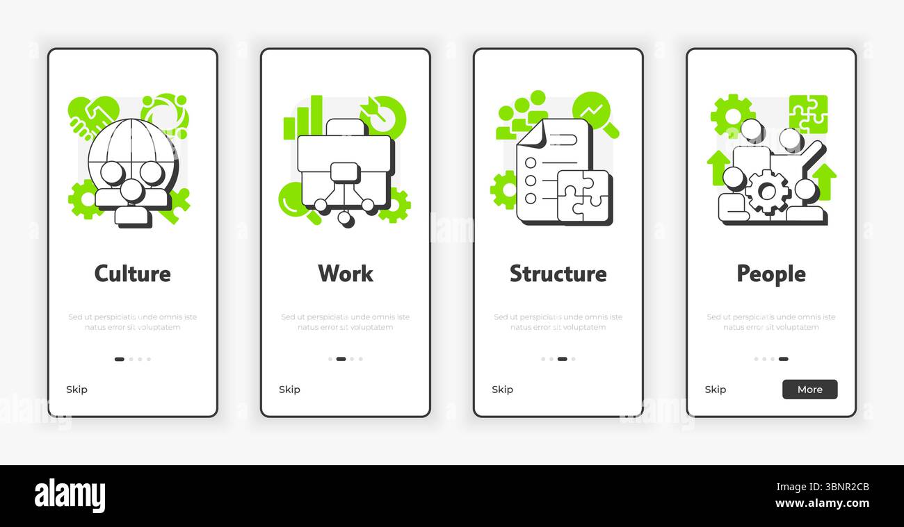Nadler Tushman congruence framework mobile onboarding screen Stock Vector