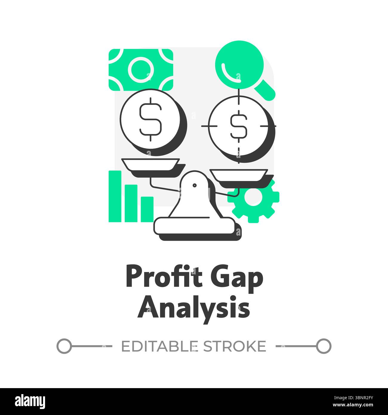 Profit gap analysis flat outline concept icon Stock Vector