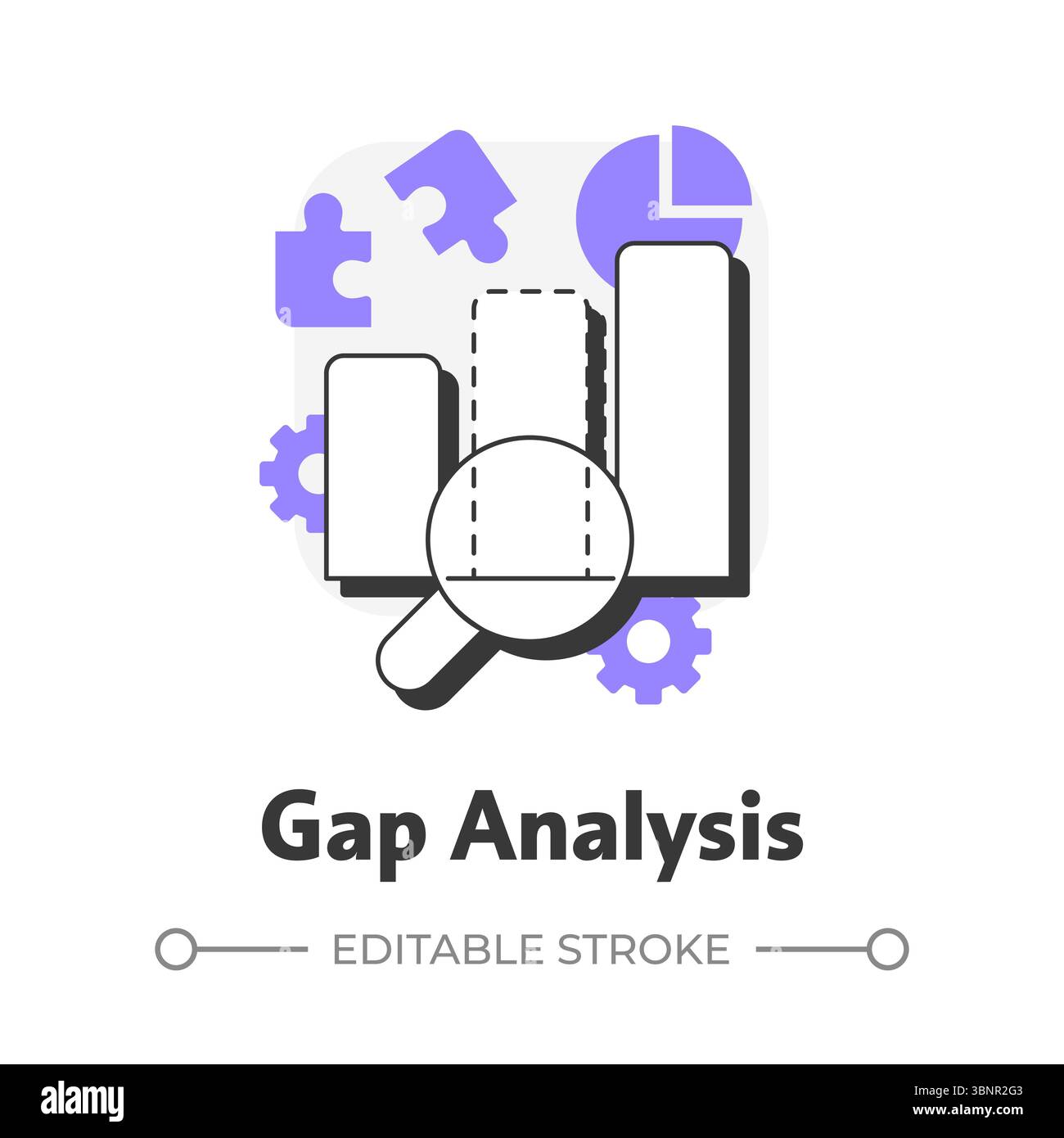 Gap analysis flat outline concept icon Stock Vector