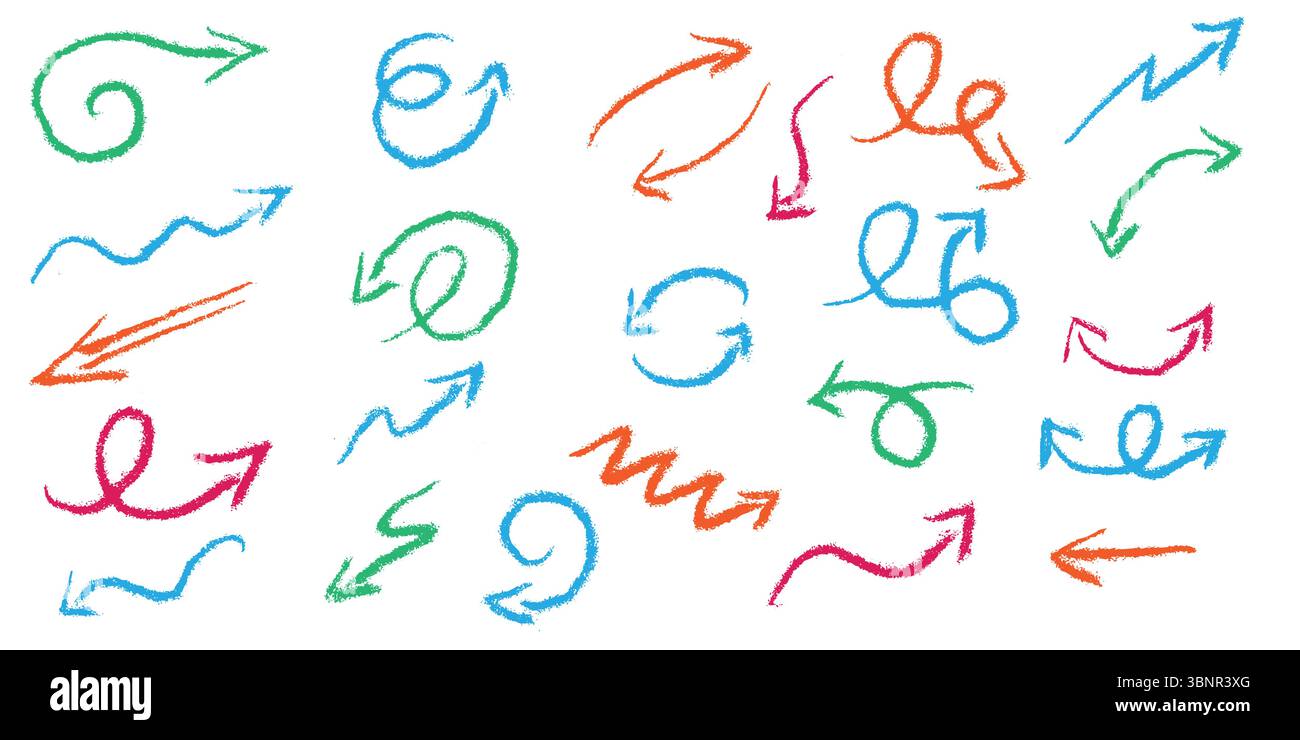 Set of vector arrows with crayon pencil and marker textures. Hand drawn ...