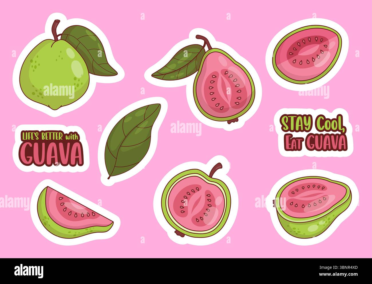 Pink Guava Fruit stickers set with cool slogan phrase. Isolated ...