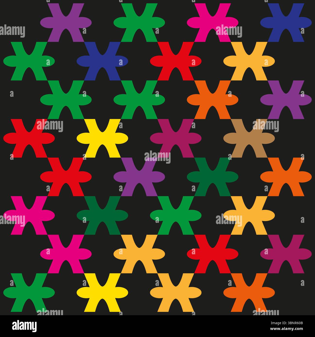 Vibrant star field. Neon asterisk array. Dark pattern Vector. Color splash night. Stock Vector