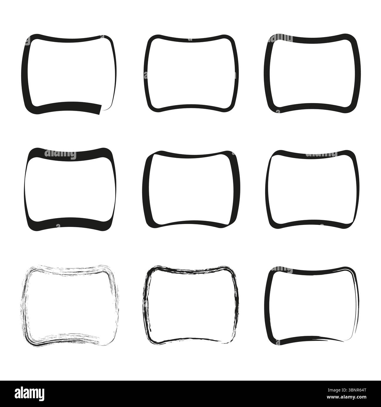 Abstract frame set. Hand drawn outline. Unique border shapes. Vector empty boxes. Stock Vector