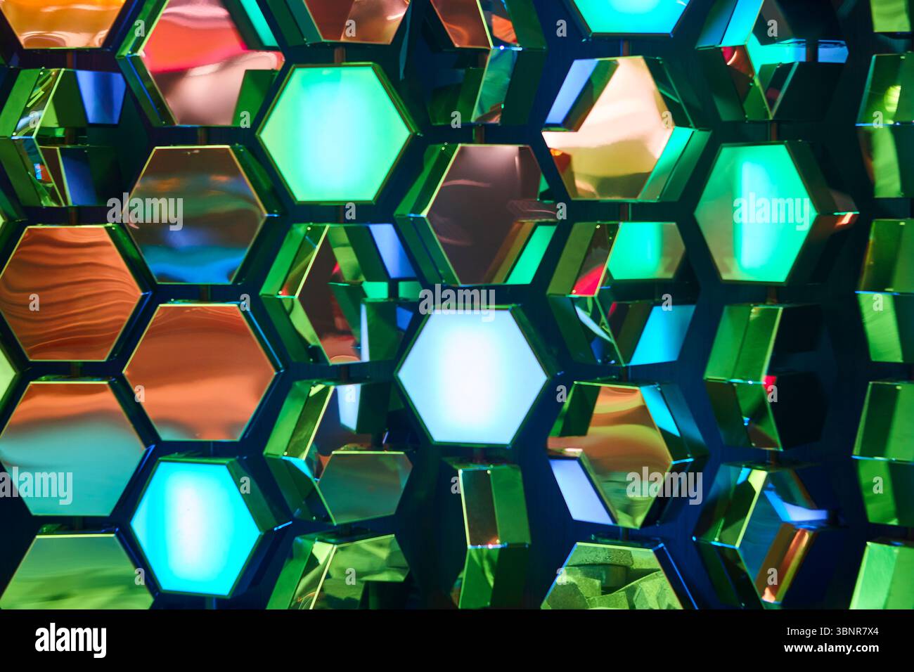 Multi colored background with hexagonal shapes. Abstract geometric decoration Stock Photo
