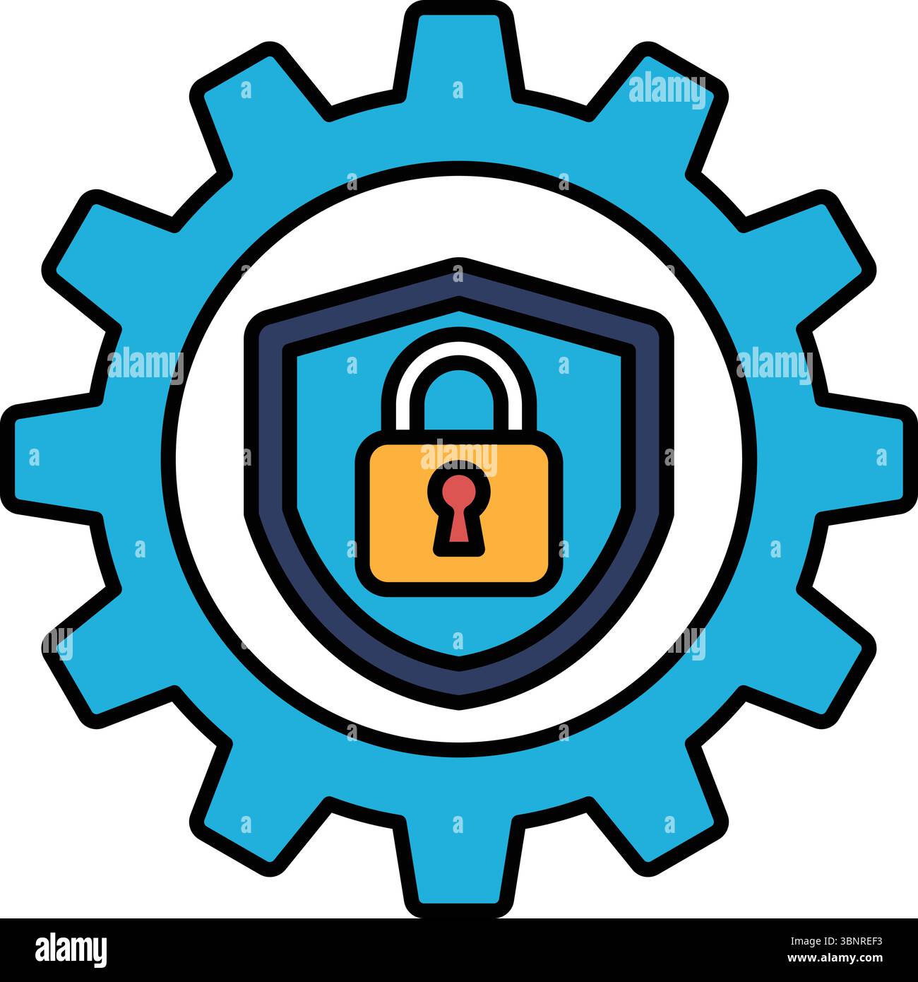 A blue and white graphic of a lock with a key on it. The lock is ...