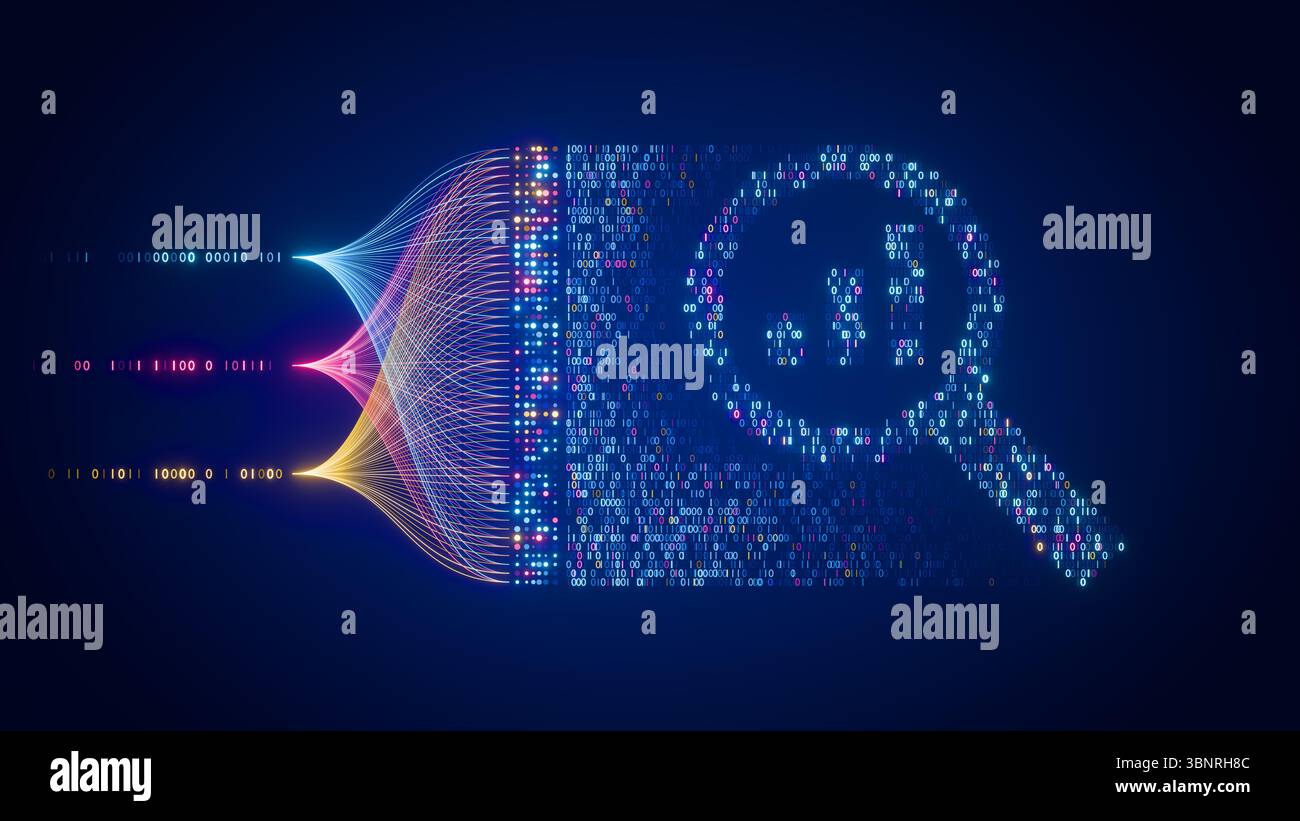 AI Data Analytics Automation and Business Analytics with Neural Network. Big Data Insight Generation. Illustration of Innovation, Workflow, Chart. Stock Photo