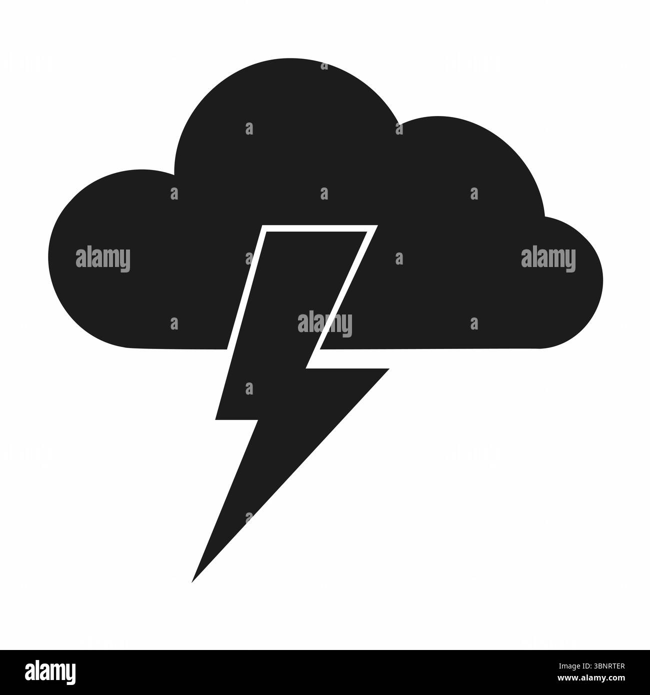 Black cloud and lightning bolt weather icon on white background Stock ...
