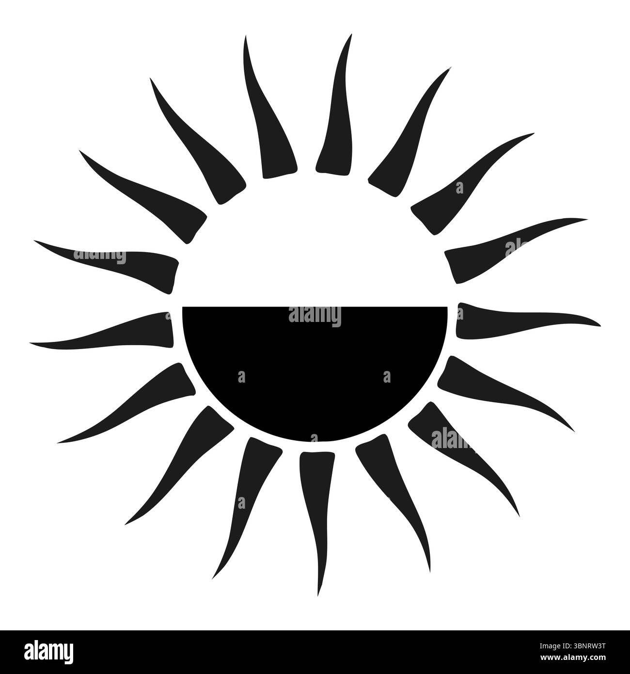 Black and white sun icon with stylized rays in half circle design Stock Vector