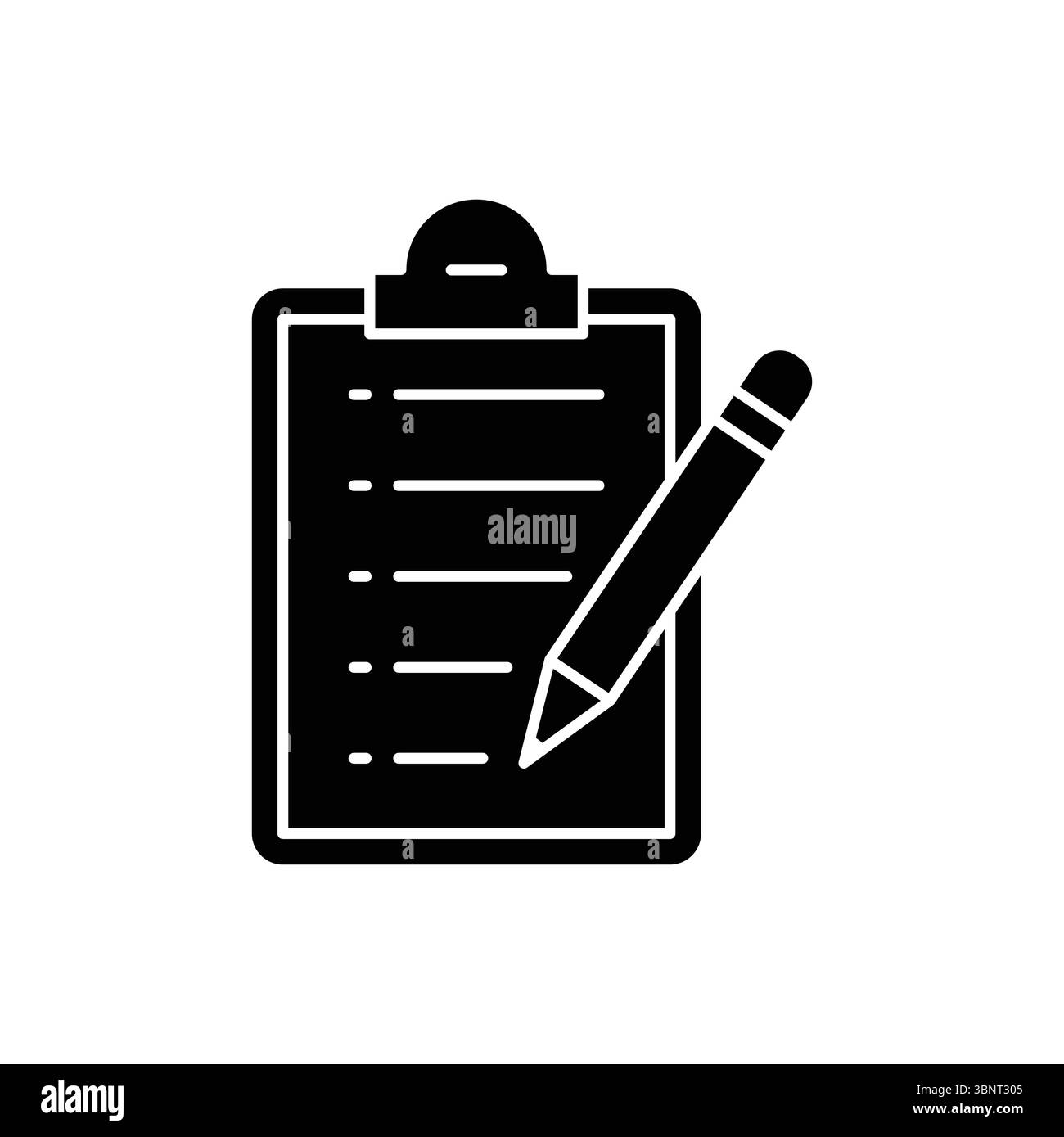 Solid clipboard icon with a pencil, representing tasks, checklists, notes, or surveys. Stock Vector