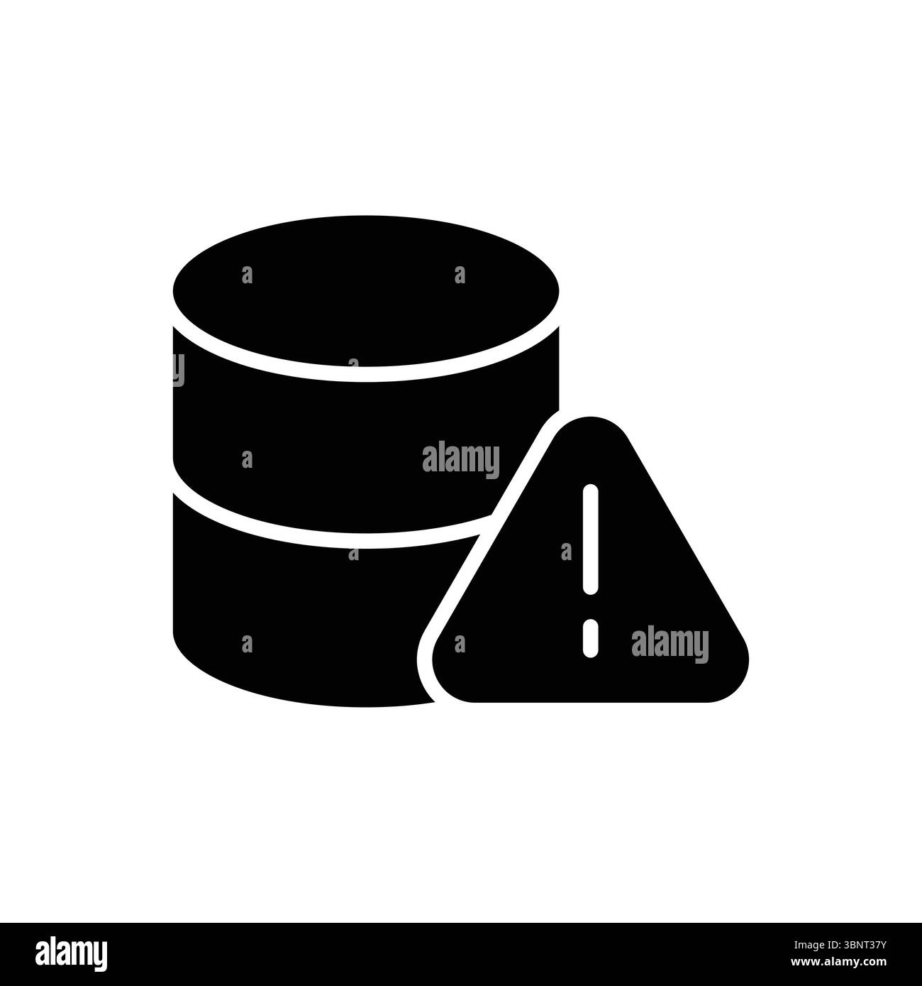 Solid database icon with a warning sign, representing critical data errors, server issues, or important alerts. Stock Vector