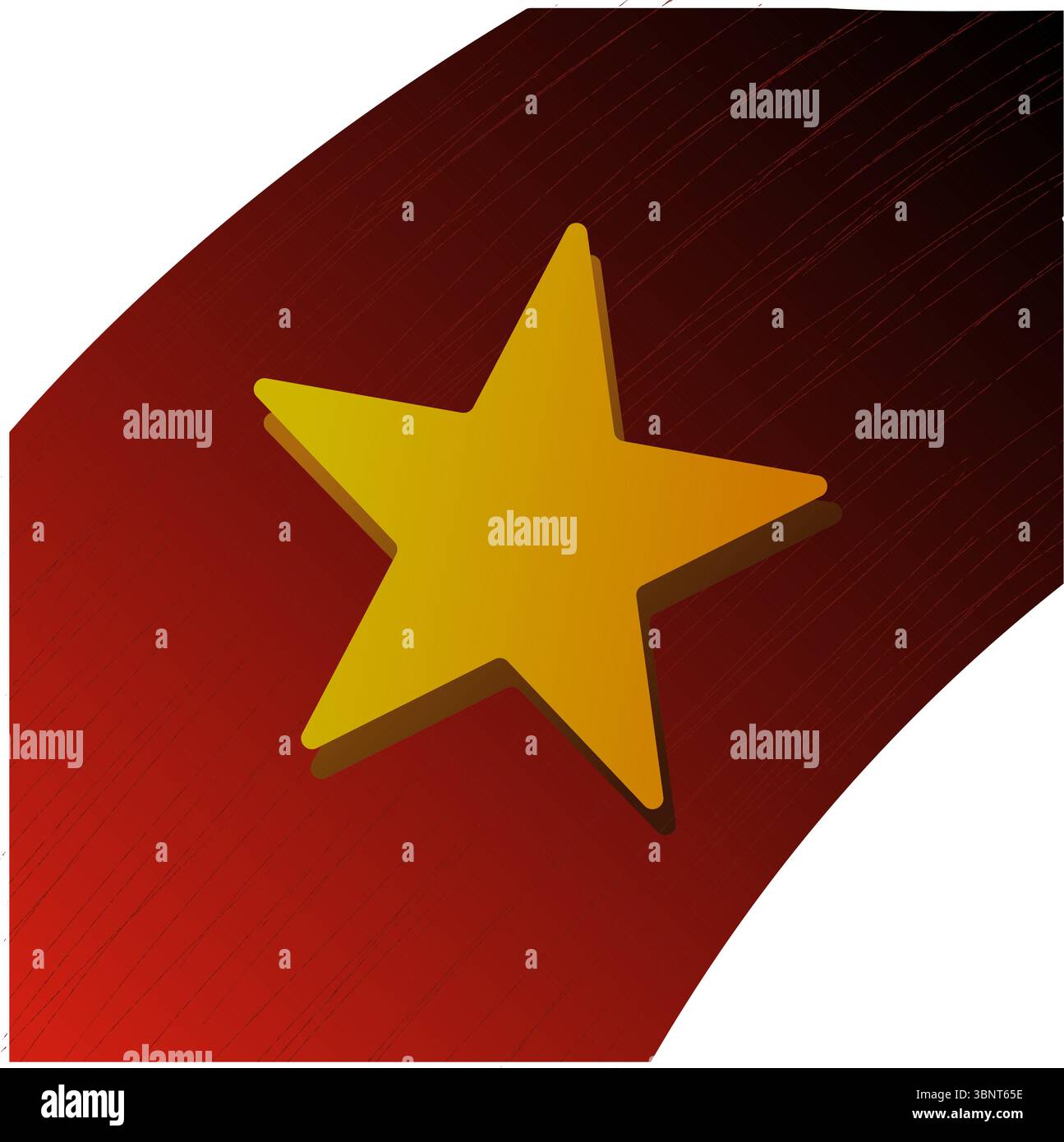 Three dimensional star. Yellow geometric shape. Contrasting red background. Vector abstract symbol. Stock Vector