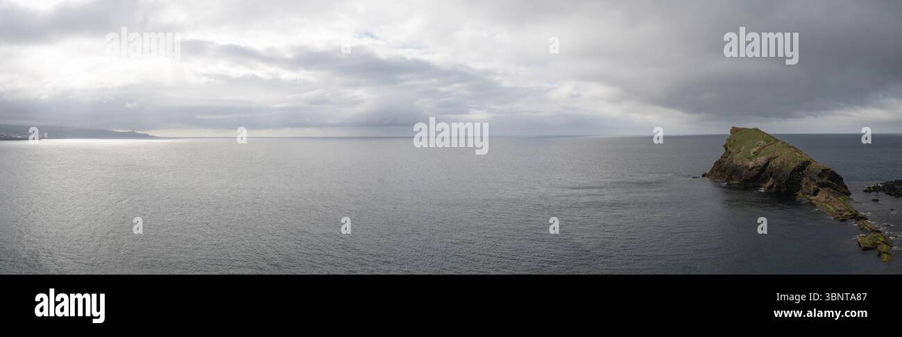 Panoramic view of the Atlantic Ocean on a cloudy day seen from Ponta Delgada in the Azores Stock Photo