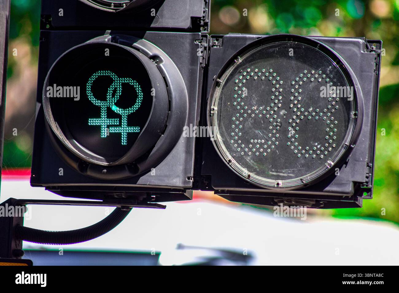 Traffic lights with gender symbols promoting diversity and inclusion Stock Photo