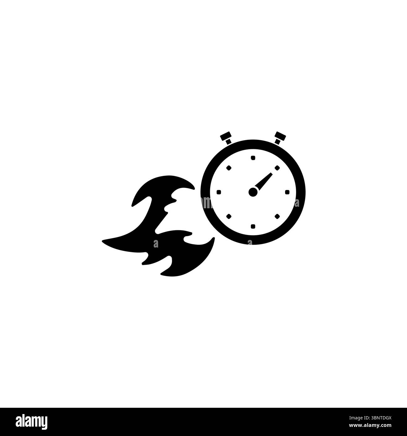 Faster Stopwatch, Fire Time, Express Delivery Solid Flat Vector Icon Isolated on White Background. Stock Vector