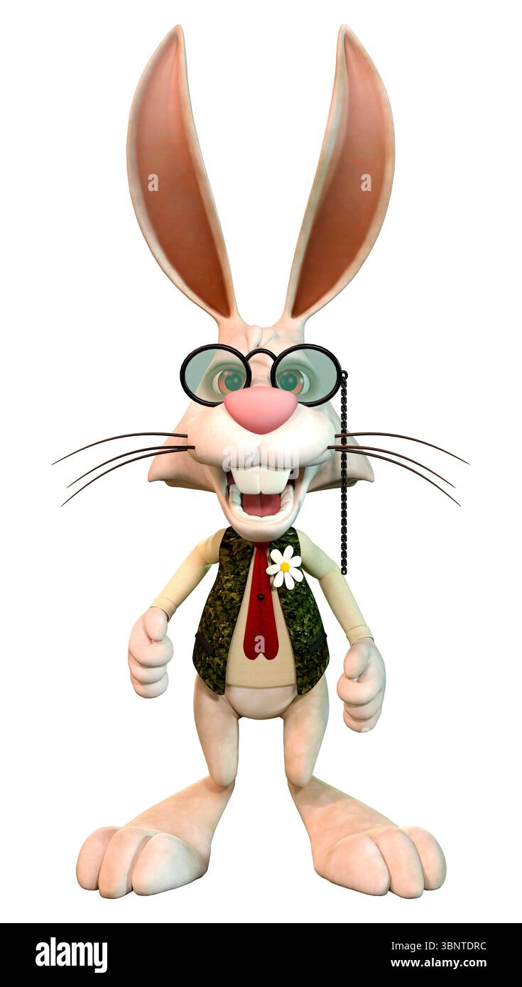 3D rendering of a funny cartoon rabbit isolated on white background ...