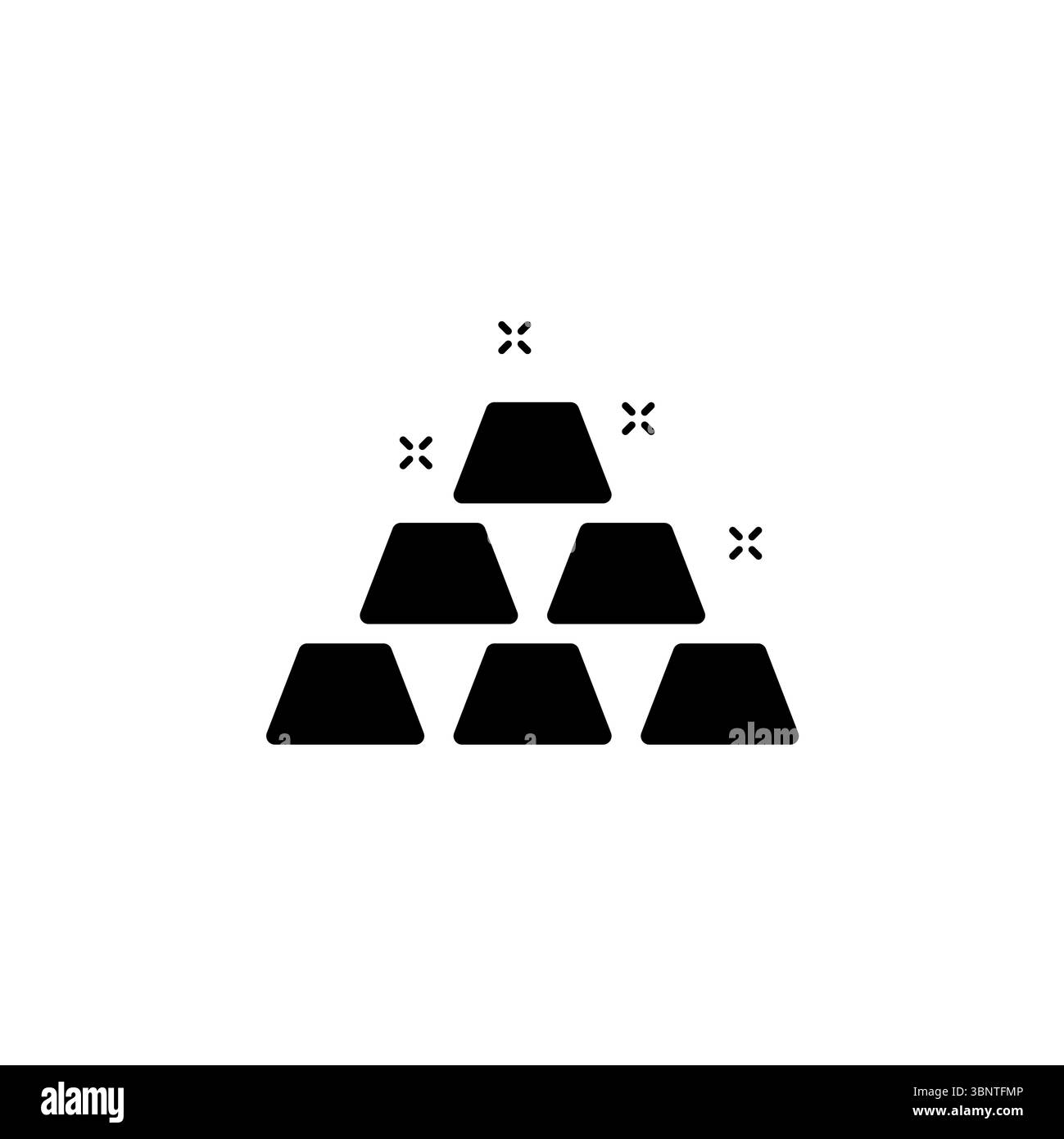Gold Bars Pyramid, Stack Precious Metal Ingots Solid Flat Vector Icon Isolated on White Background. Stock Vector