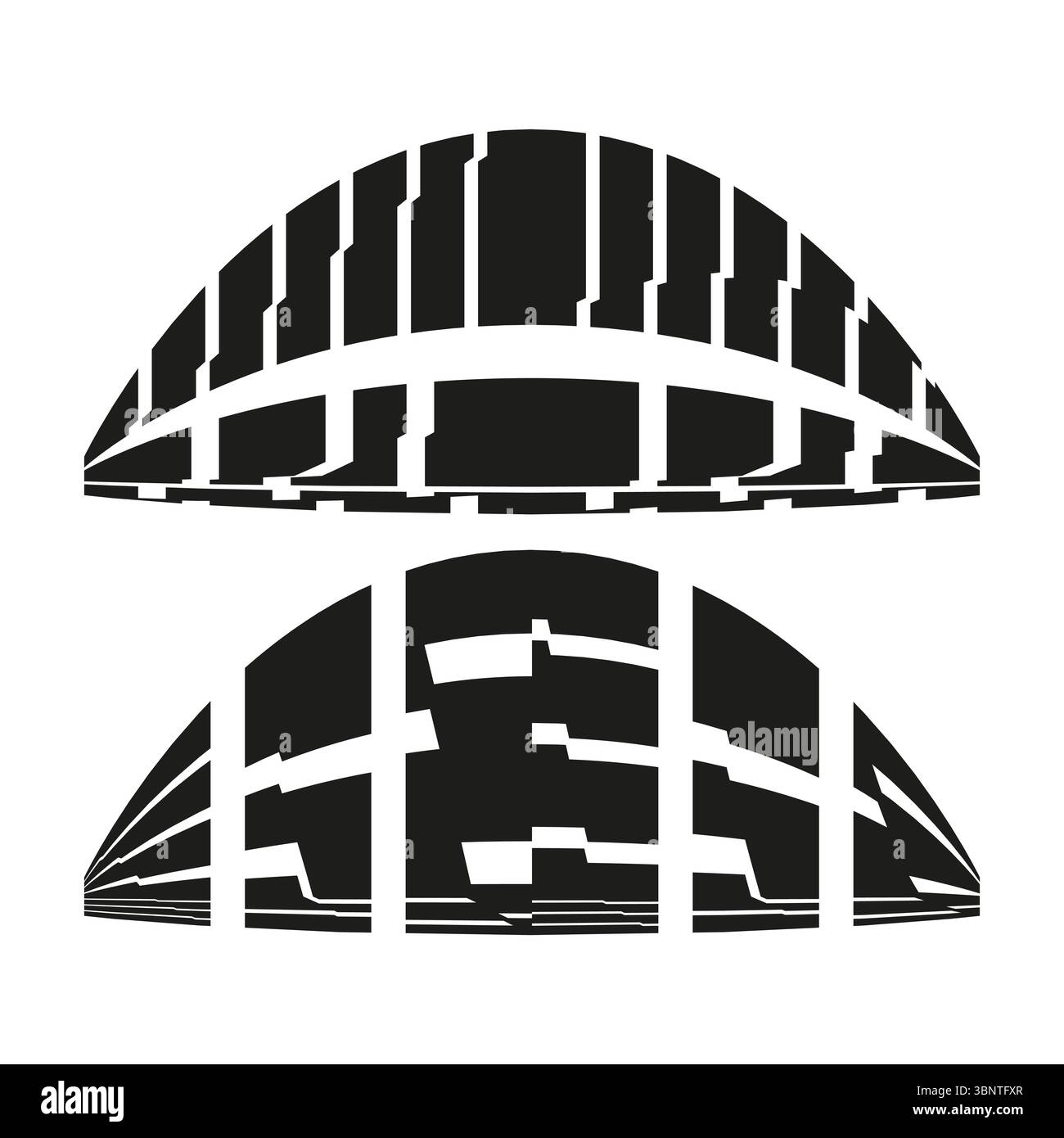 Halved dome icon. Segmented grid shape. Geometric arch Vector. Modern structure emblem. Stock Vector
