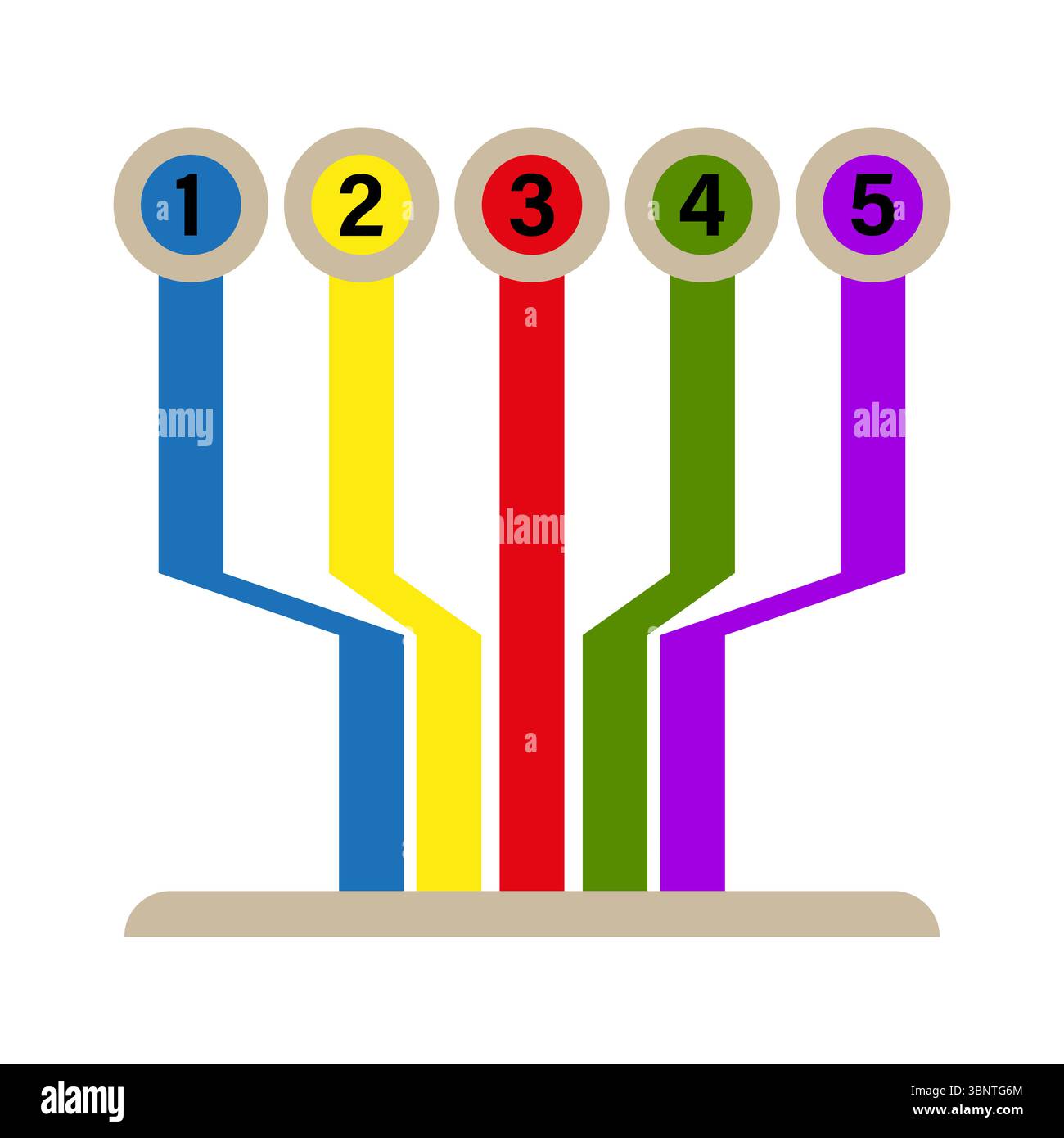 Numbered flow lines. Color branch vector. Hierarchy chart symbol ...