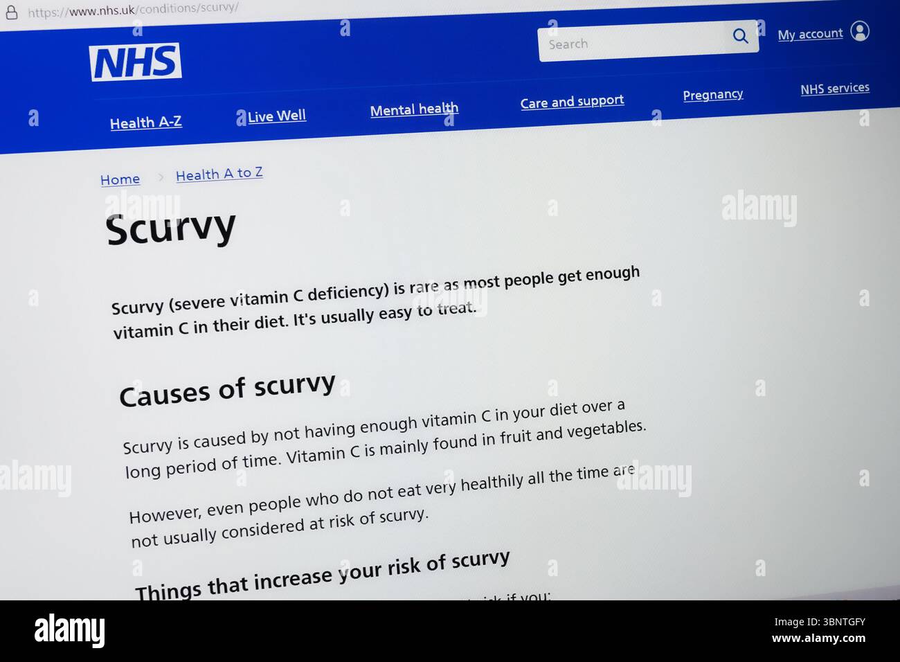The NHS website with information about Stock Photo