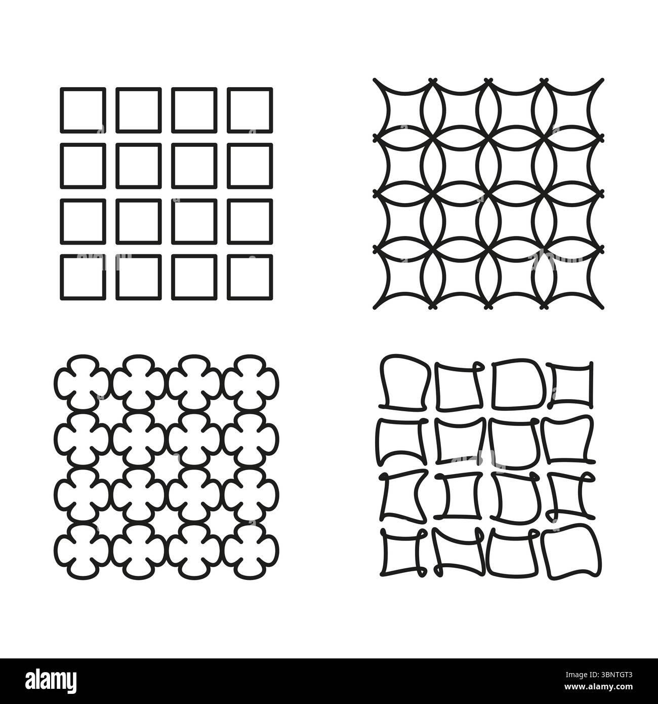 Grid abstract patterns. Geometric linear shapes. Four texture samples ...