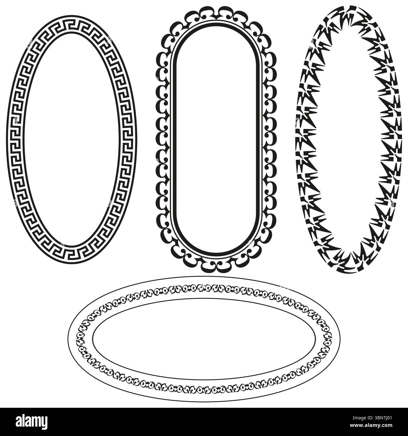 Grey chain frames. Subtle oval borders. Minimal loop set. Vector ring ...