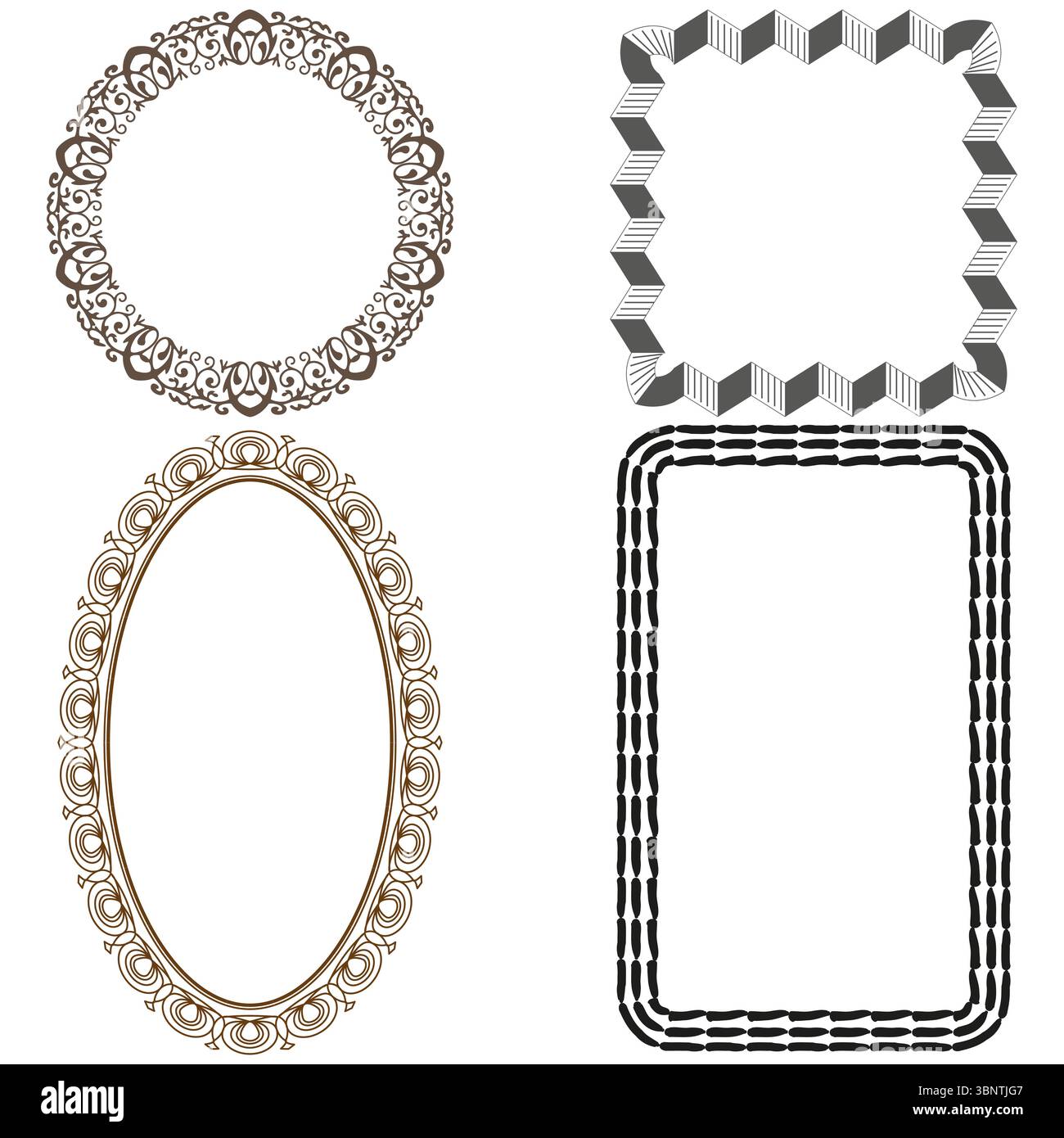 Mixed chain frames. Oval square borders. Textured loop set. Vector shape collection. Stock Vector