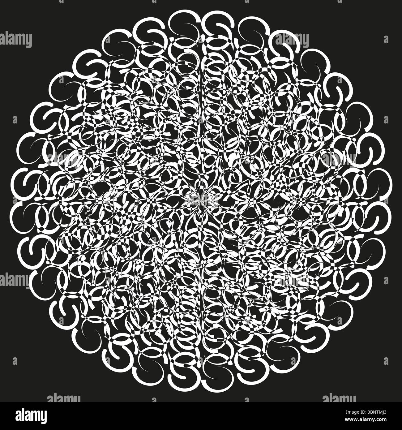 White swirl cluster. Dense loop orb. Spiral ball Vector. Dark square background. Stock Vector