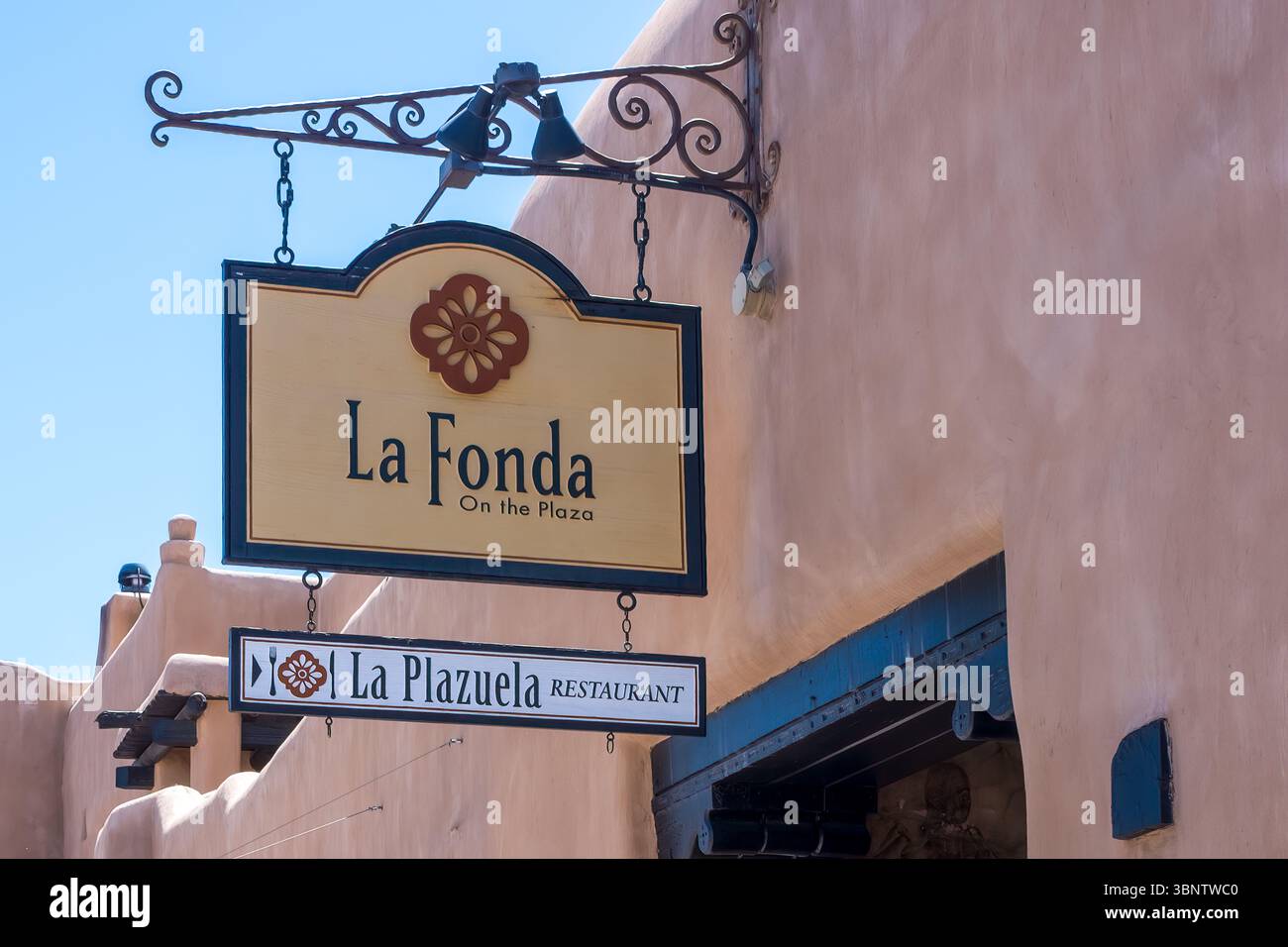 Santa Fe, NM, USA - May 15, 2025: La Fonda on the Plaza and La Plazuela ...