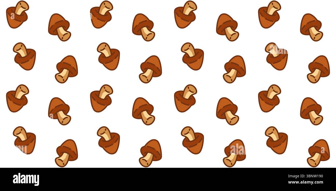 Seamless Forest Mushroom Pattern. Seamless pattern with cartoon brown forest mushrooms on white background. Flat style illustration. Stock Vector