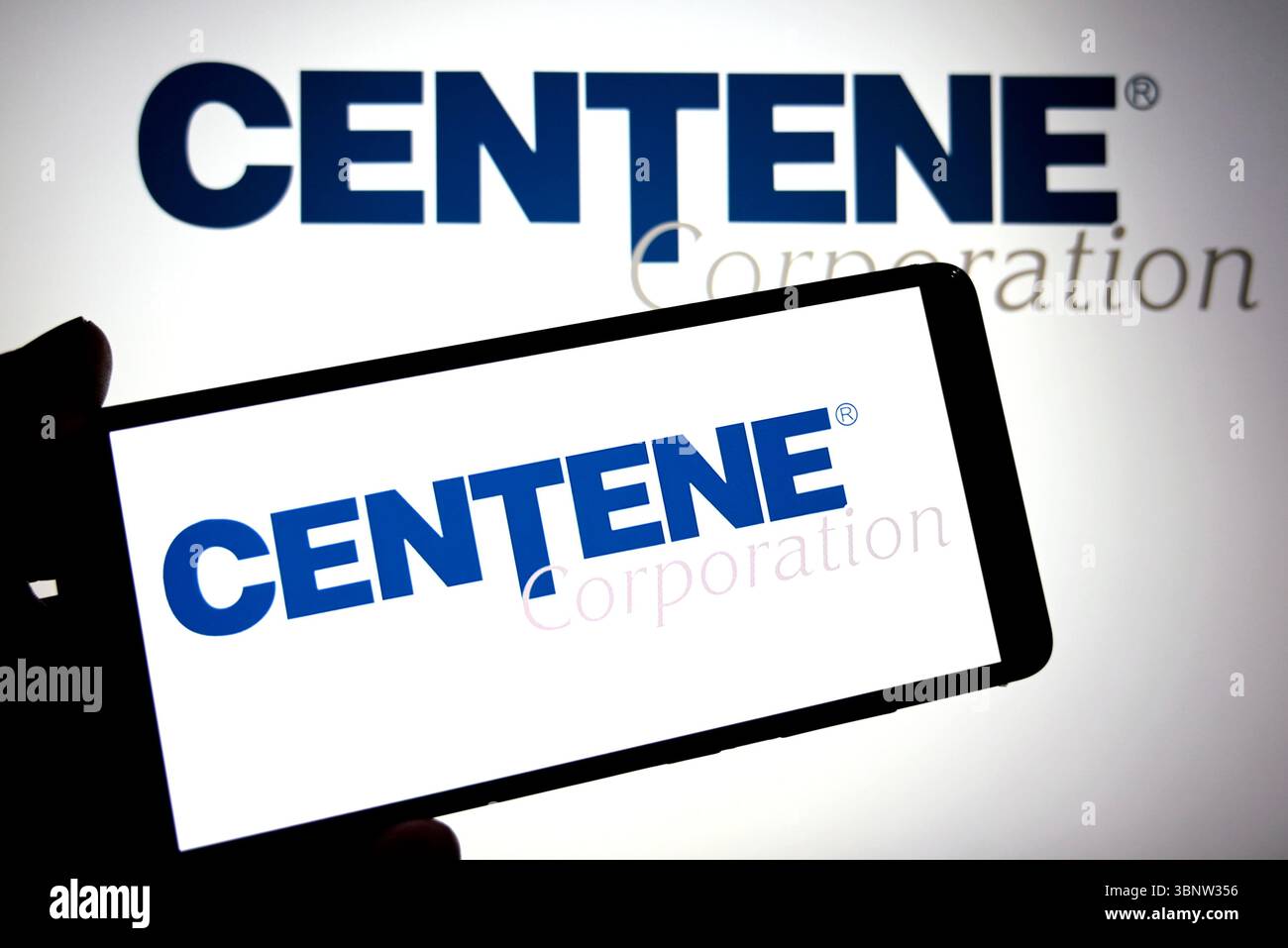 In this photo illustration, the Centene Corporation logo is seen ...