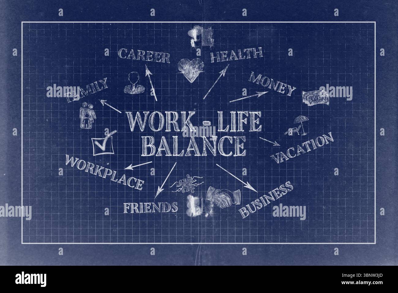 Work-Life Balance Blueprint Concept. Illustrated Chart with Texture on ...