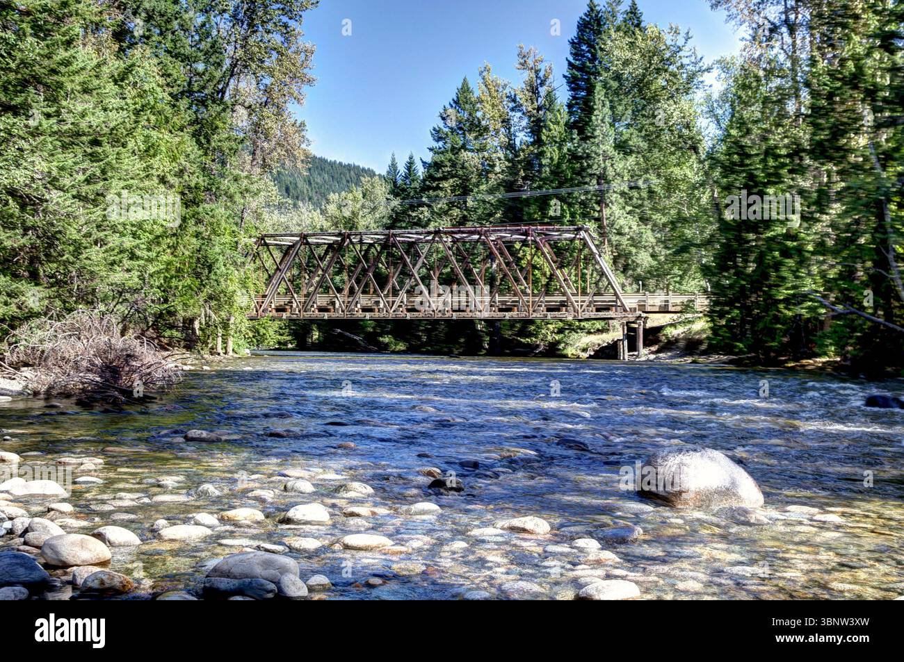 Scotch Lake Rocks Scotch Creek, BC - July 23, 2014: Views of the bridge and scenery along ...