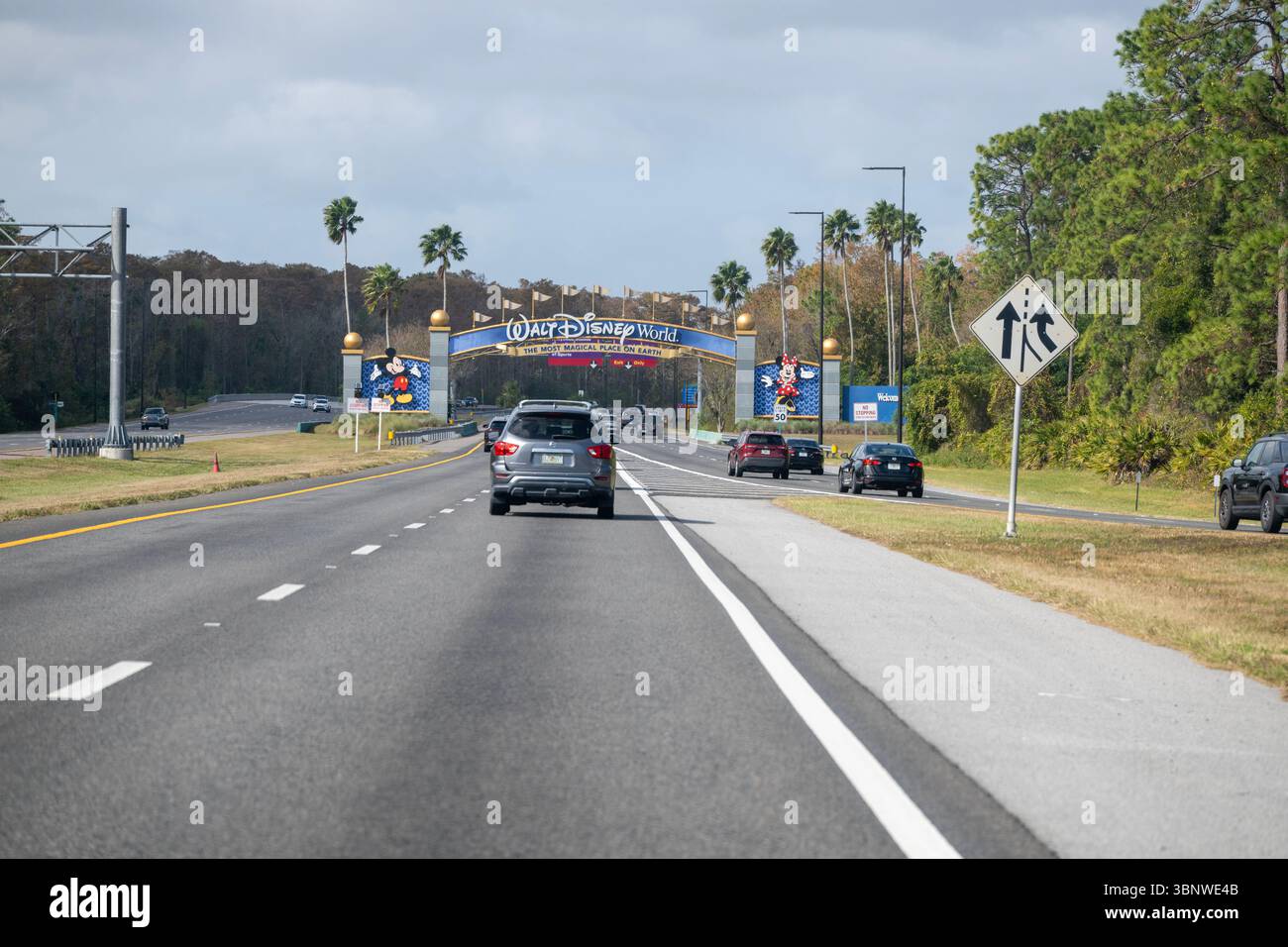 Arriving at the Walt Disney World entrance. Stock Photo