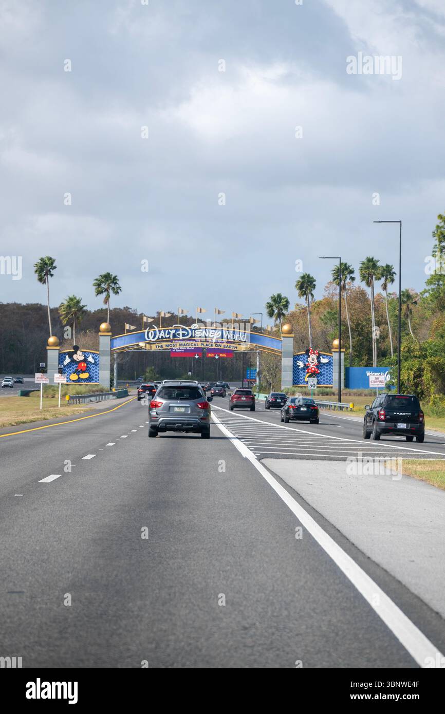 Arriving at the Walt Disney World entrance. Stock Photo