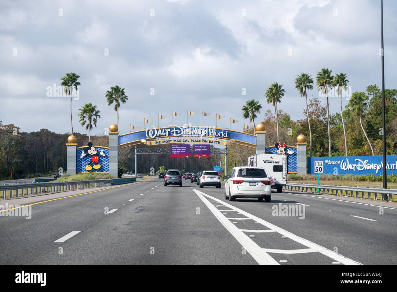 Arriving at the Walt Disney World entrance. Stock Photo