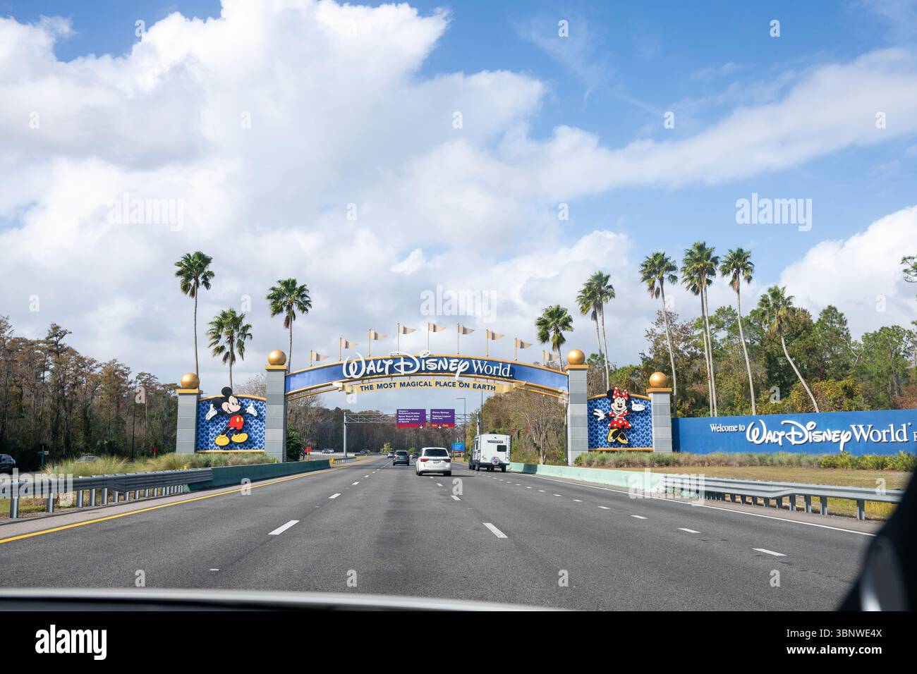 Arriving at the Walt Disney World entrance. Stock Photo