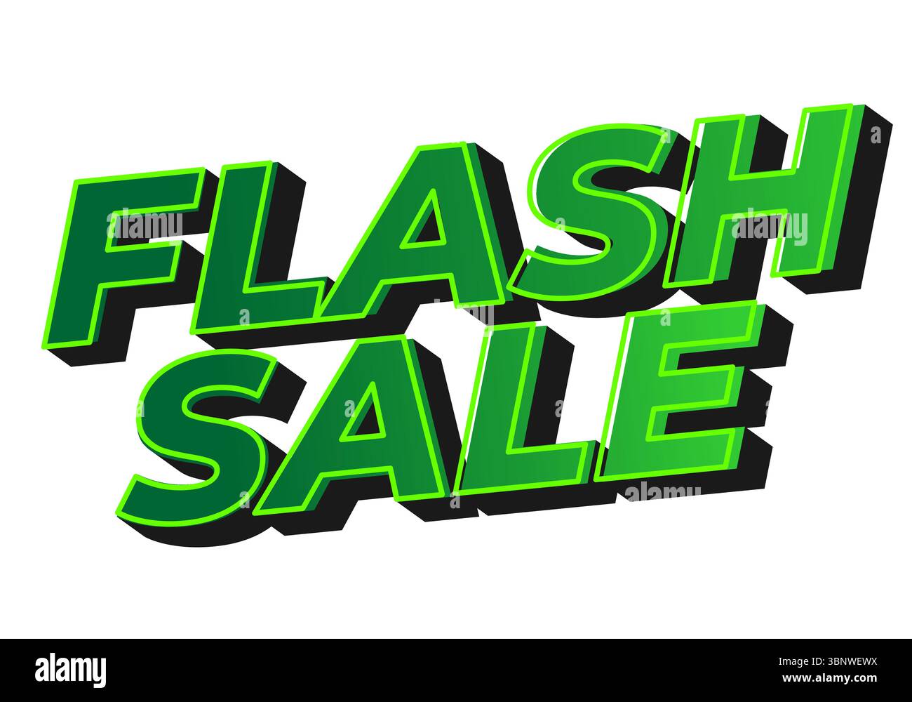 Bold text graphic featuring the words FLASH SALE in vibrant green with a 3D effect, suitable for promotional materials Stock Vector