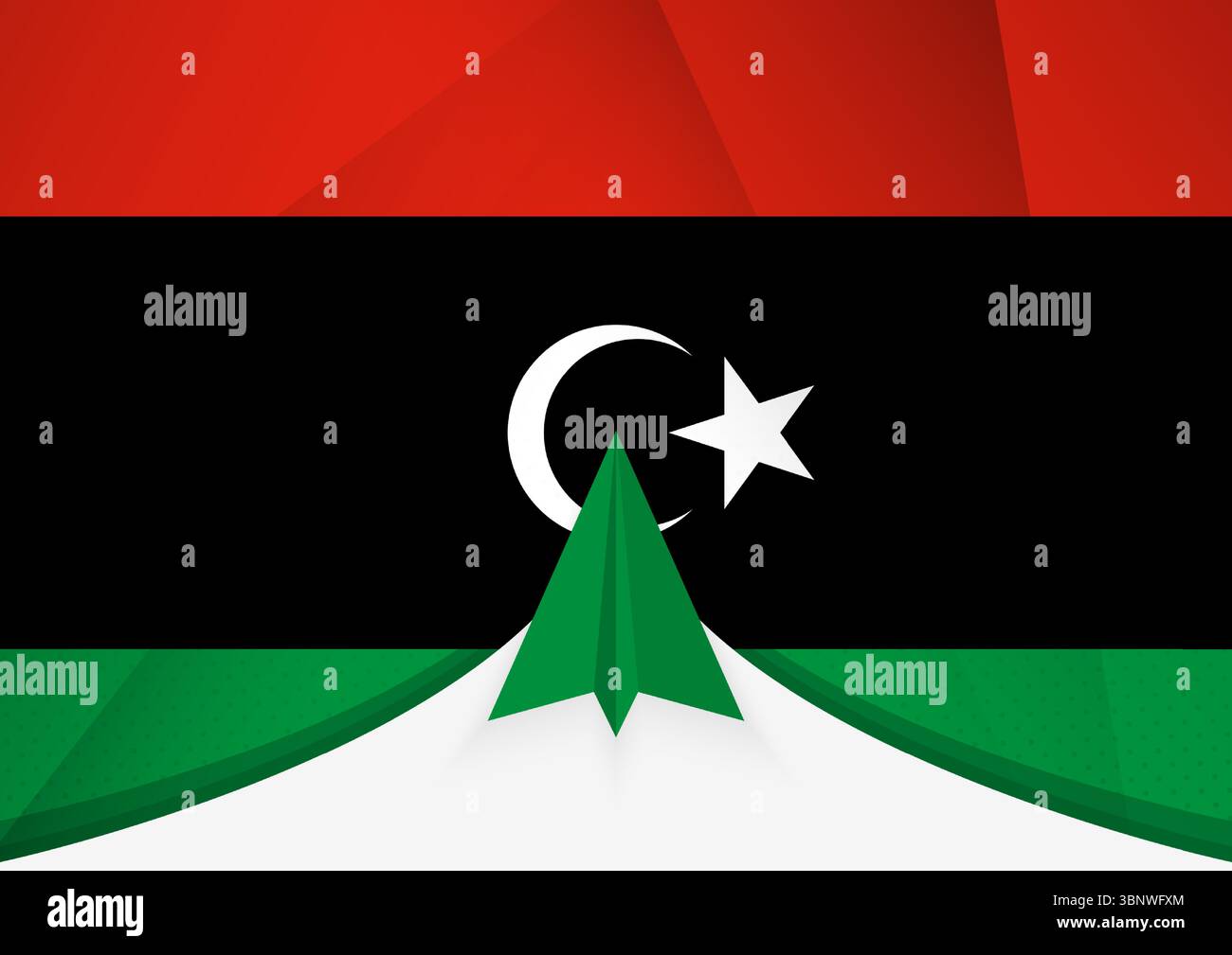 Libya Flag with Abstract Paper Airplane Design, National Flag in a ...