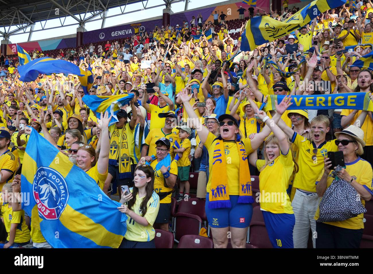 Sweden Fans Sweden's fans celebrate after the Euro 2025, group C, soccer match ...