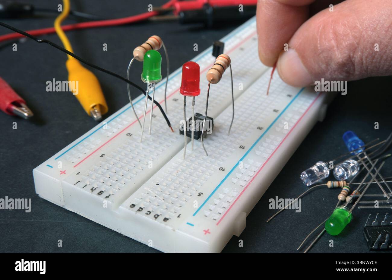 Making electronic experiments or electronic projects Stock Photo