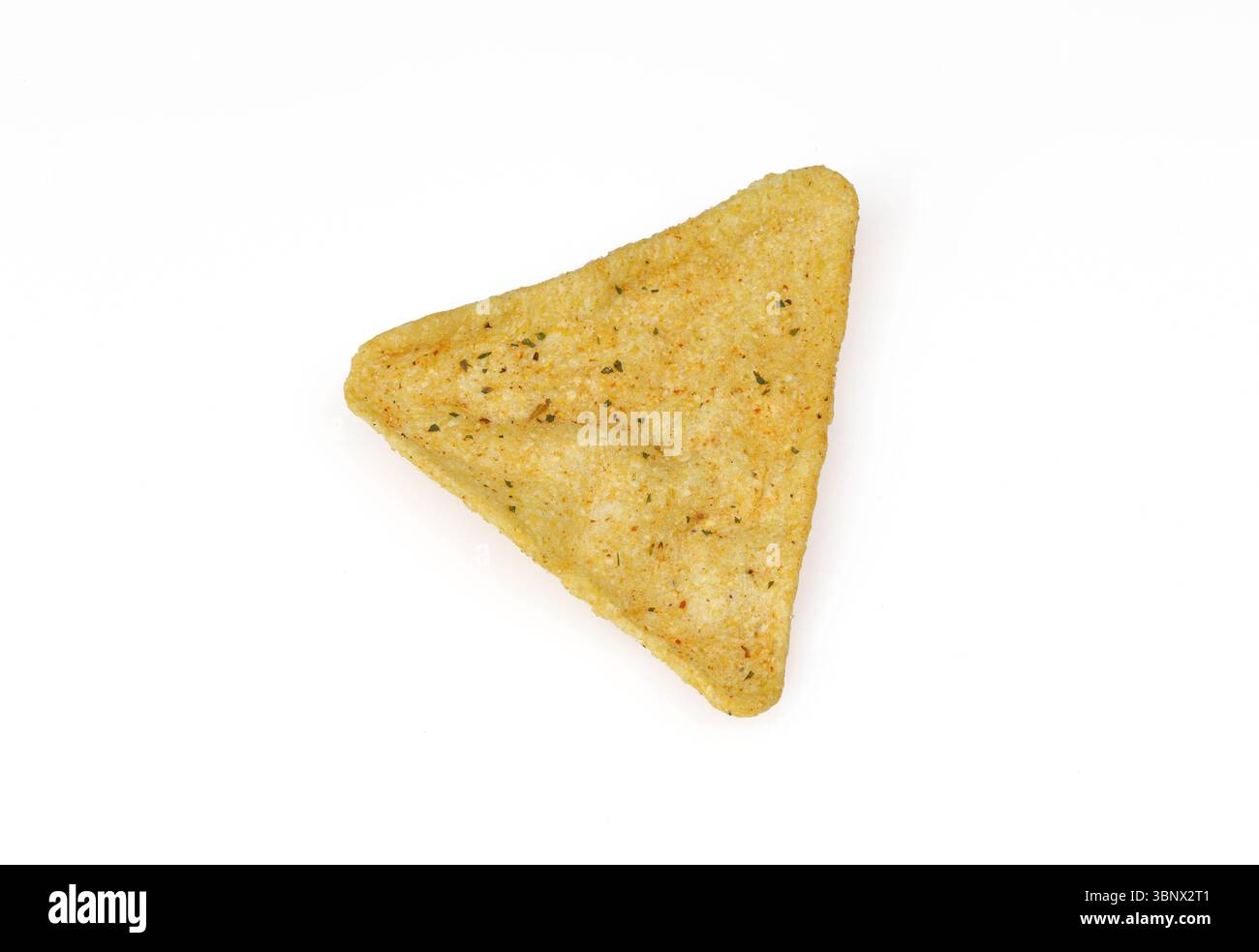 Single triangle shaped tortilla corn chip isolated on white background Stock Photo